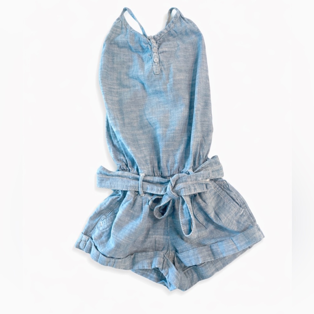 Abercrombie Kids Chambray Romper Girls Medium 7/8 Blue Tie Waist